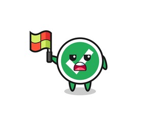 check mark character as line judge putting the flag up