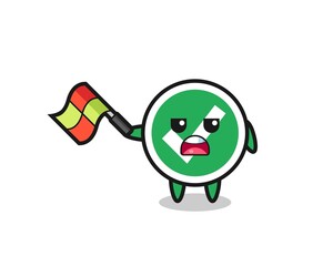 check mark cartoon as the line judge hold the flag up at a 45 degree angle