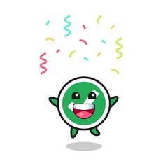 happy check mark mascot jumping for congratulation with colour confetti