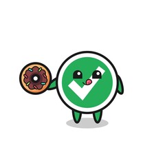 illustration of an check mark character eating a doughnut