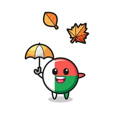 cartoon of the cute madagascar flag holding an umbrella in autumn