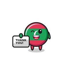 the mascot of the maldives flag holding a banner that says thank you