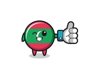 cute maldives flag with social media thumbs up symbol