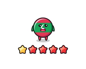the illustration of customer bad rating, maldives flag cute character with 1 star