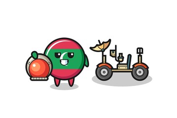 the cute maldives flag as astronaut with a lunar rover