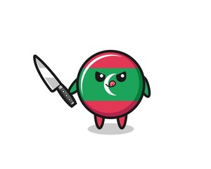 cute maldives flag mascot as a psychopath holding a knife