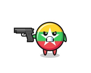 the cute myanmar flag character shoot with a gun