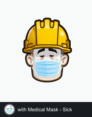 Construction Worker - Expressions - Unwell - with Medical Mask - Sick