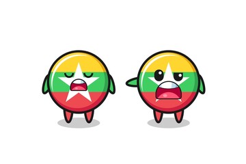 illustration of the argue between two cute myanmar flag characters