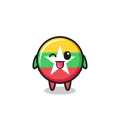cute myanmar flag character in sweet expression while sticking out her tongue
