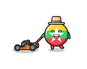 illustration of the myanmar flag character using lawn mower