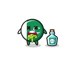 illustration of an pakistan flag character vomiting due to poisoning