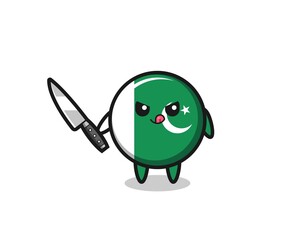 cute pakistan flag mascot as a psychopath holding a knife