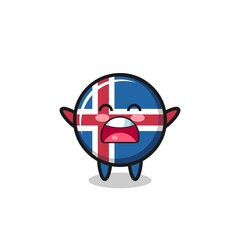 cute iceland flag mascot with a yawn expression