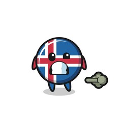 the illustration of the iceland flag cartoon doing fart