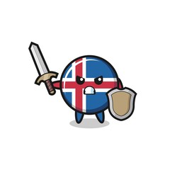 cute iceland flag soldier fighting with sword and shield
