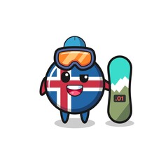 Illustration of iceland flag character with snowboarding style