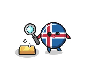 iceland flag character is checking the authenticity of the gold bullion