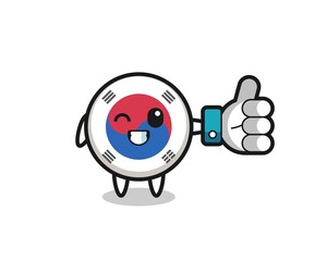 cute south korea flag with social media thumbs up symbol