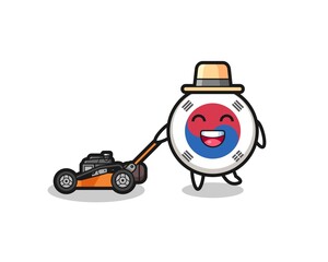 illustration of the south korea flag character using lawn mower