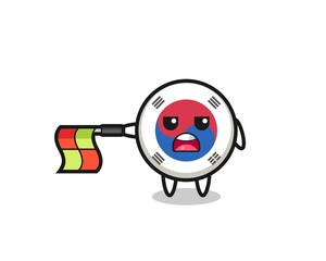 Obraz premium south korea flag character as line judge hold the flag straight horizontally