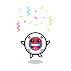 Obraz premium happy south korea flag mascot jumping for congratulation with colour confetti