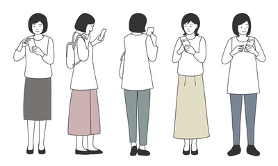 スマホを持つ女性のイラスト