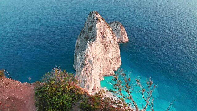 Ionian islands in Greece. Mizithres Keri rocks in Zakynthos scenic aerial view