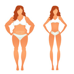 The body of a woman before and after weight loss in underwear