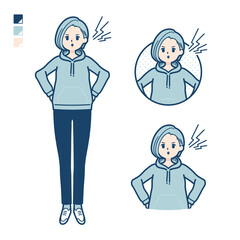 パーカーを着た若い女性が怒っているイラスト