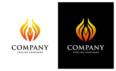Fire and People Logo Template Design Vector, Emblem, Design Concept, Creative Symbol, Icon. on a black and white background.