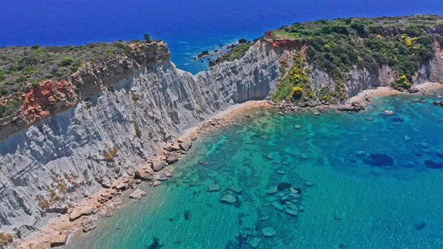 Zakinthos Gerakas beach Jason&rsquo;s Bite tourist landmark. Greece aerial view