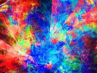 Creación de arte abstracto digital compuesto de trazos coloridos irregulares solapados en lo que parece ser una demostración de luces festivas caóticas.