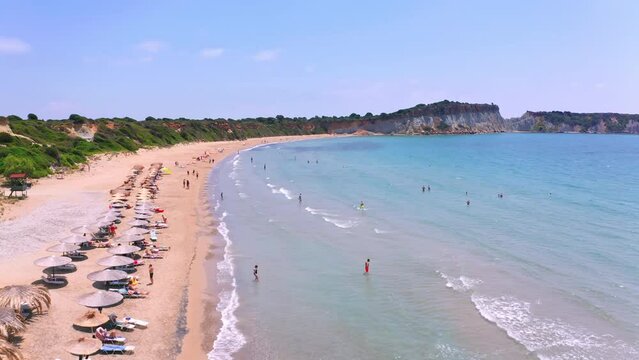 Zakynthos island summer holiday vacation. People on Gerakas beach