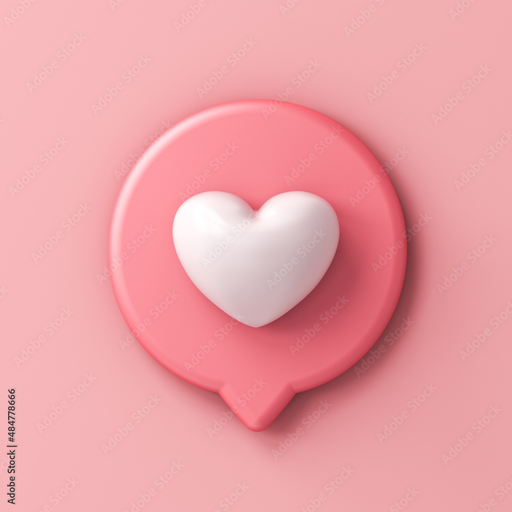 Poster Heart like social media notification icon isolated on pink pastel color wall background with shadow minimal conceptual 3D rendering