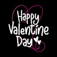 Hand Drawn Text Happy Valentine Day With Doodle Leaf. Retro Style Text. Modern Calligraphy. Can Be use for Sticker, shirt, mug, postcard, journaling.