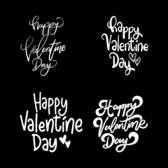 Set Of Hand Drawn Text Happy Valentine Day With Doodle Leaf. Retro Style Text. Modern Calligraphy. Can Be use for Sticker, shirt, mug, postcard, journaling.