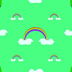 seamless pattern with rainbow theme and beautiful color combination and green background