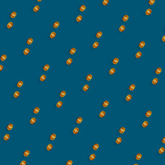 Colorful fruit pattern of fresh tangerines on blue background. Mandarine. Top view. Flat lay. Pop art design