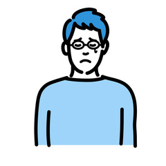 悲しそうに涙を流しているメガネをかけた若い男性
