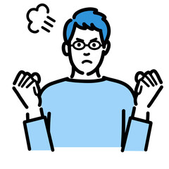 怒っているメガネをかけた若い男性
