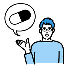 薬の説明をしているメガネをかけた若い男性

