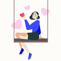 Fototapeta premium Young girl irl received a love postcard for Valentine's Day