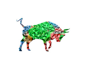 Bull Bullish Cow Colorful Water Rain Drops Icon Logo illustration
