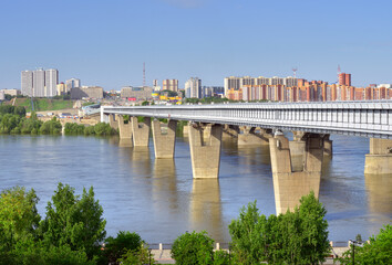 Fototapeta premium The largest metro bridge in the world across the Ob River