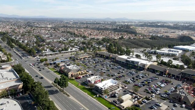 Aerial view of Mira Mesa town with house and shopping area, San Diego, California, USA.