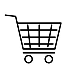 Grocery trolley icon. Site button. Shopping car. Supermarket wagon. Simple design. Vector illustration. Stock image.