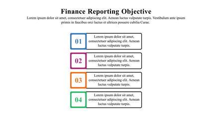Infographic presentation template of finance reporting objective.