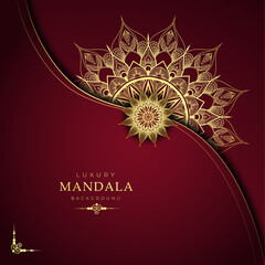 luxury ornamental mandala design background in gold color for Islamic Ramadan banner design, business card greeting card, and poster design with arabesque pattern 	