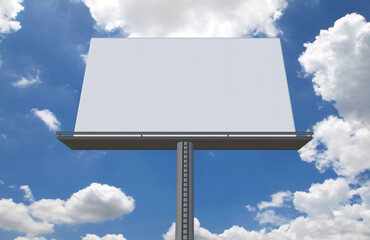 3D rendering image of blank billboard against blue sky	
